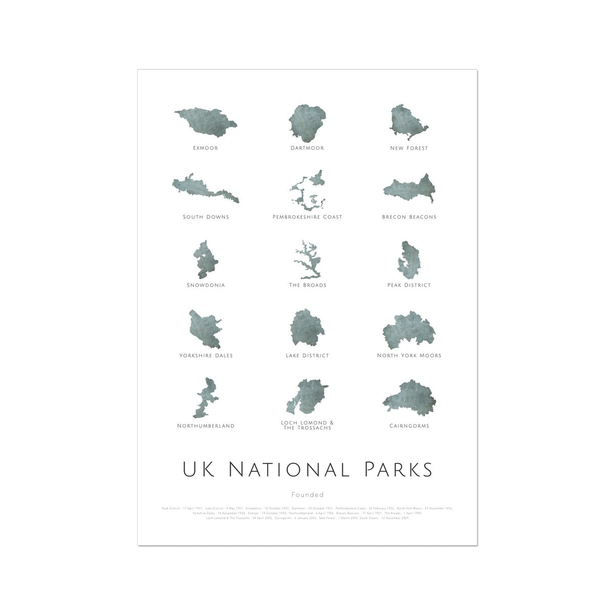 UK National Parks Map-  Fine Art Print