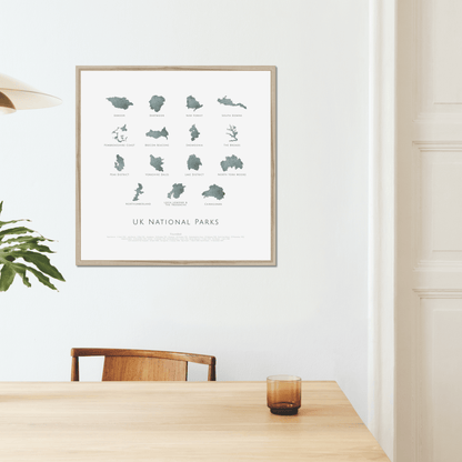 UK National Parks (square) -  Framed & Mounted Map